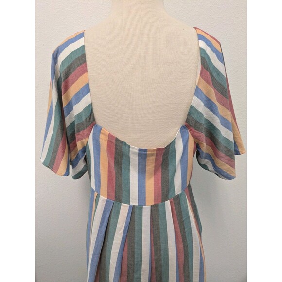 Madewell Festival Multicolored Stripe Cotton Bell Sleeve Dress sz L Boho Beach - Picture 10 of 12
